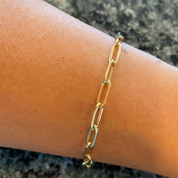 14K Gold Paper Clip Bracelet 7” inches - Picture 3 of 14